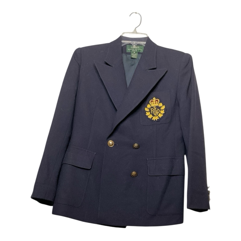 Women’s Vintage Lauren Ralph Lauren Navy Wool blazer with patch, size 6 petite